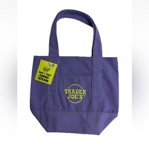 Trader Joe's Purple and green embroidery Canvas mini Tote Bag